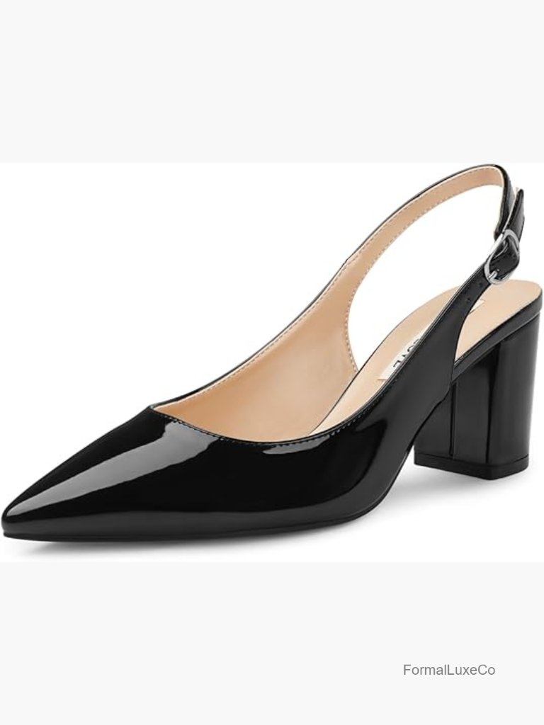 Chunky Block Heel Work Dress Pump Shoes Pointed Toe